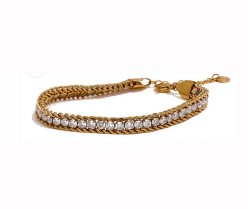 22K Gold Luster Zircon-Studded Chain Bracelet