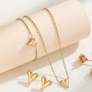 Jewelry Set Love Heart Pendant Dainty Necklace Earrings