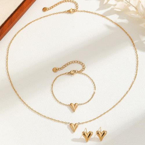 Jewelry Set Love Heart Pendant Dainty Necklace Earrings