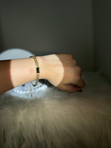 Double Chain Black Square Bracelet