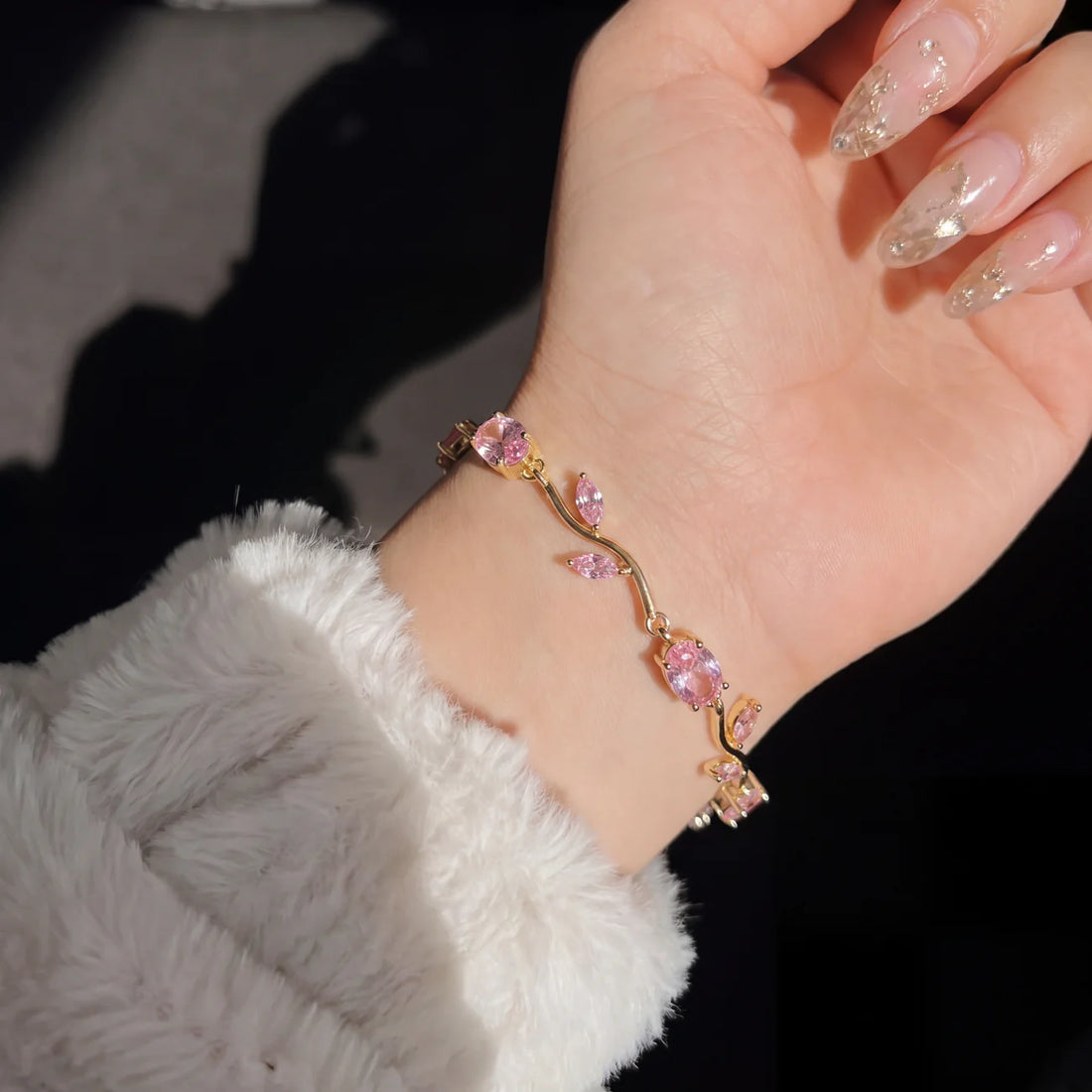 Baby Pink Tulip Bracelet - Stainless Steel Adjustable