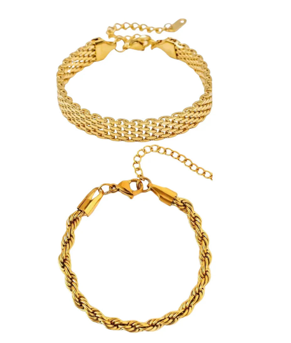 18K Gold-Plated Link & Rope Bracelet Stack