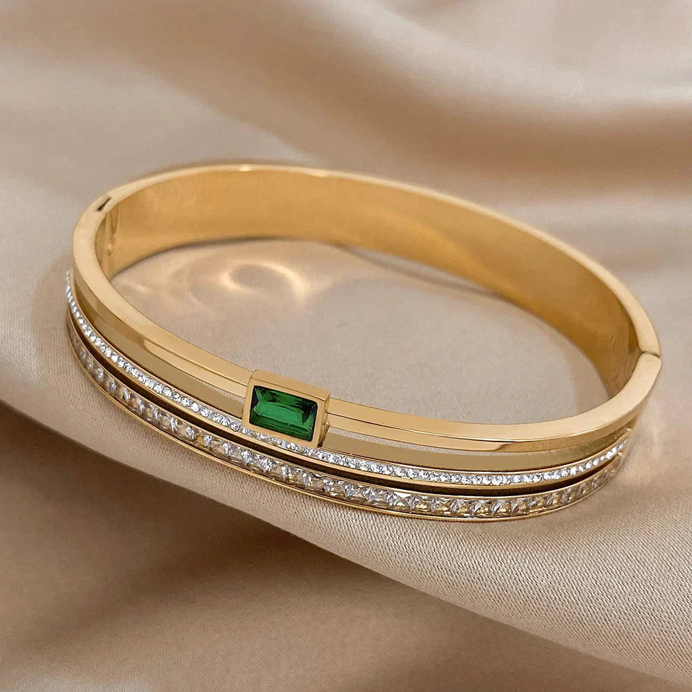 Green Rhinestone Crystal Bangle Bracelet
