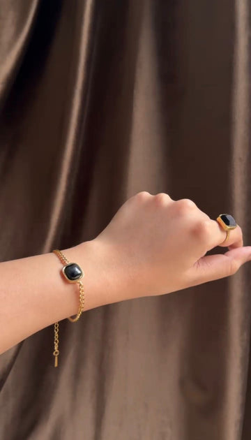 Black Stone Jewellery Set Bracelet Ring