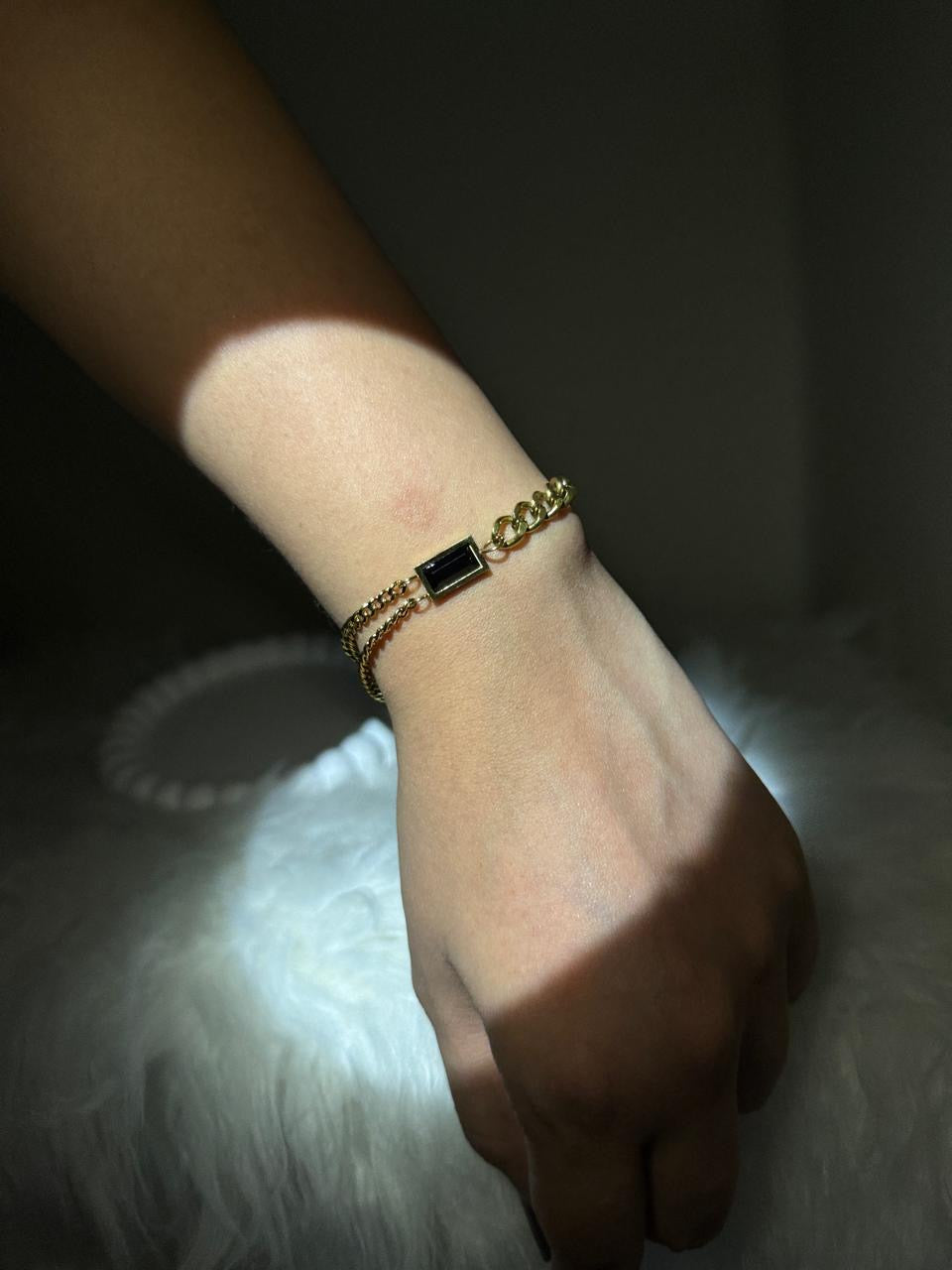 Double Chain Black Square Bracelet
