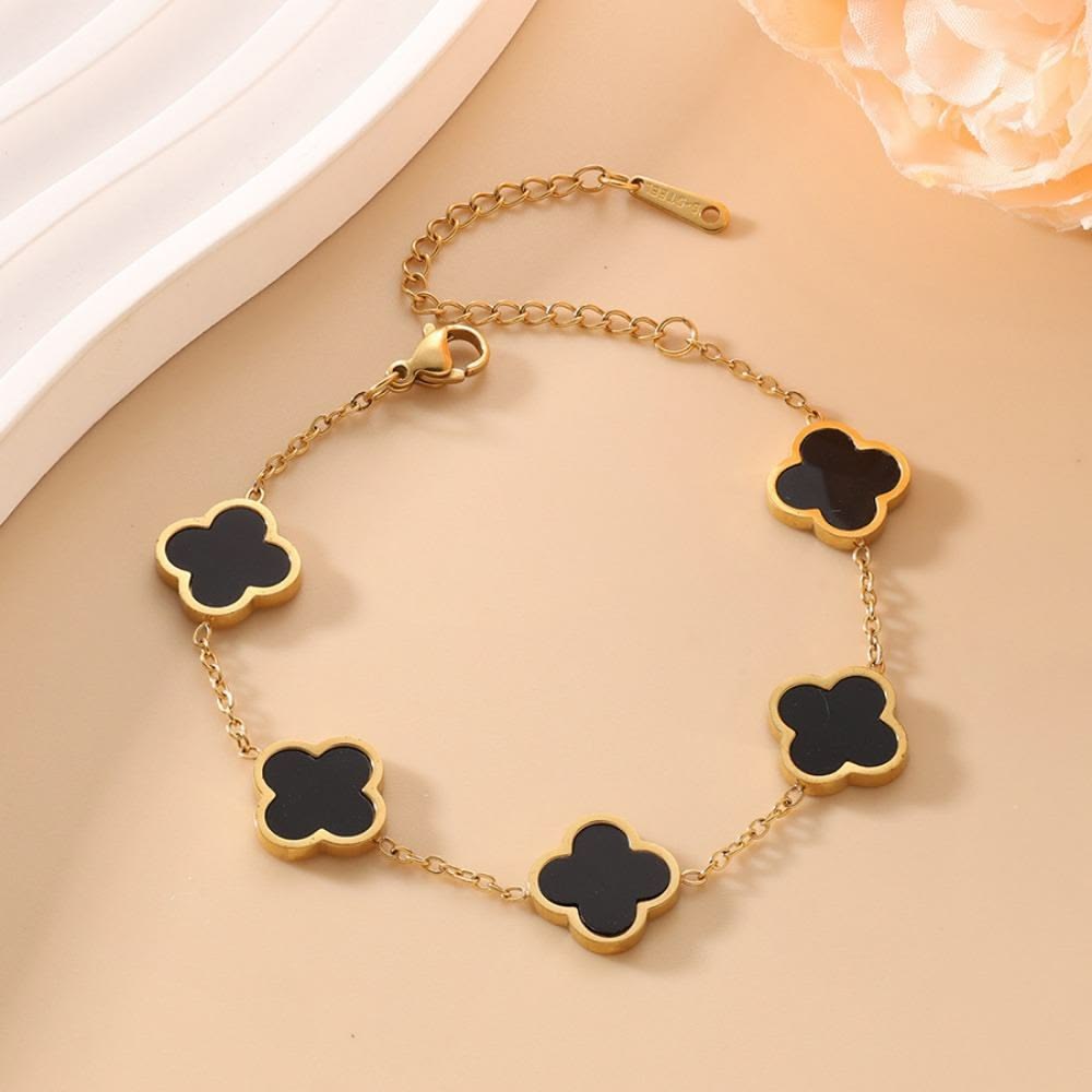 Solid Black Clover Stainless Steel Bracelet