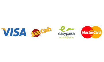 Payment options include Visa, JazzCash, Easypaisa, and Mastercard logos on white background.