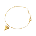 Gold stainless steel anklet with heart charm and adjustable chain clasp